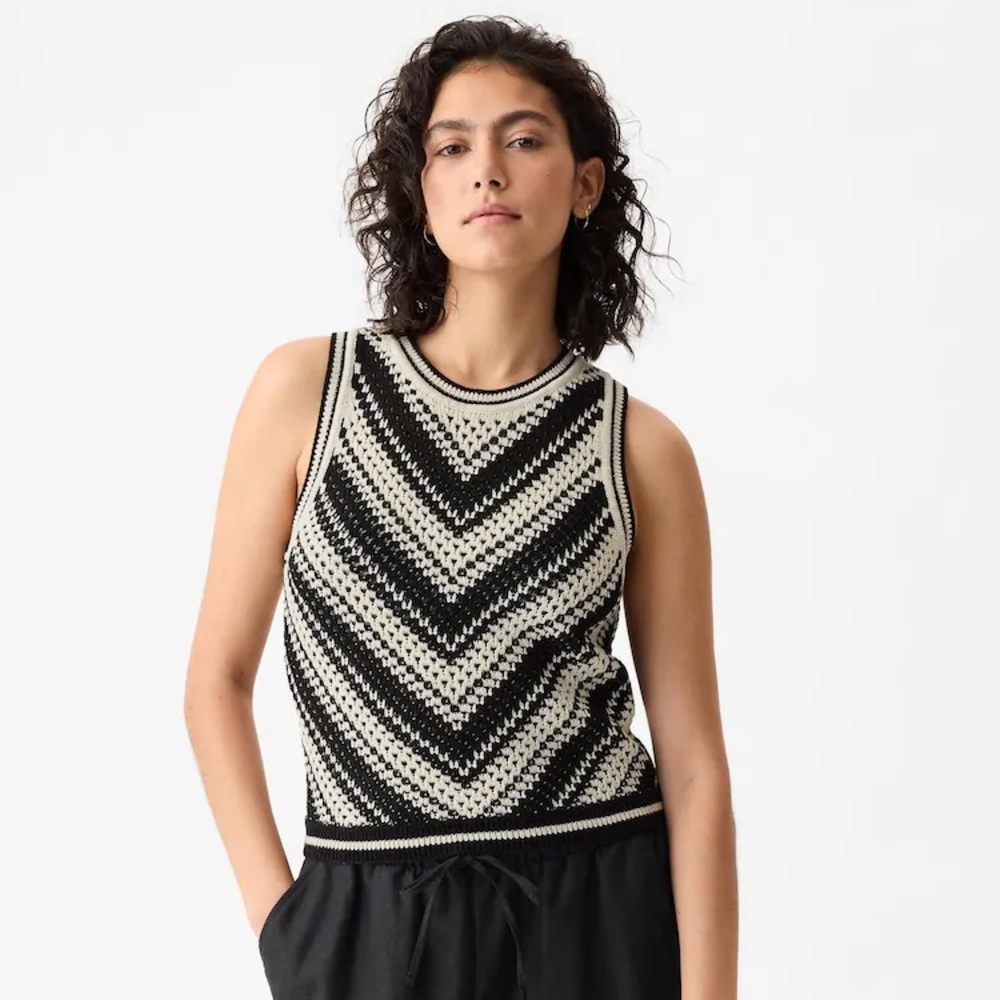 GAP black and cream 100% cotton crochet tank XXS NWT